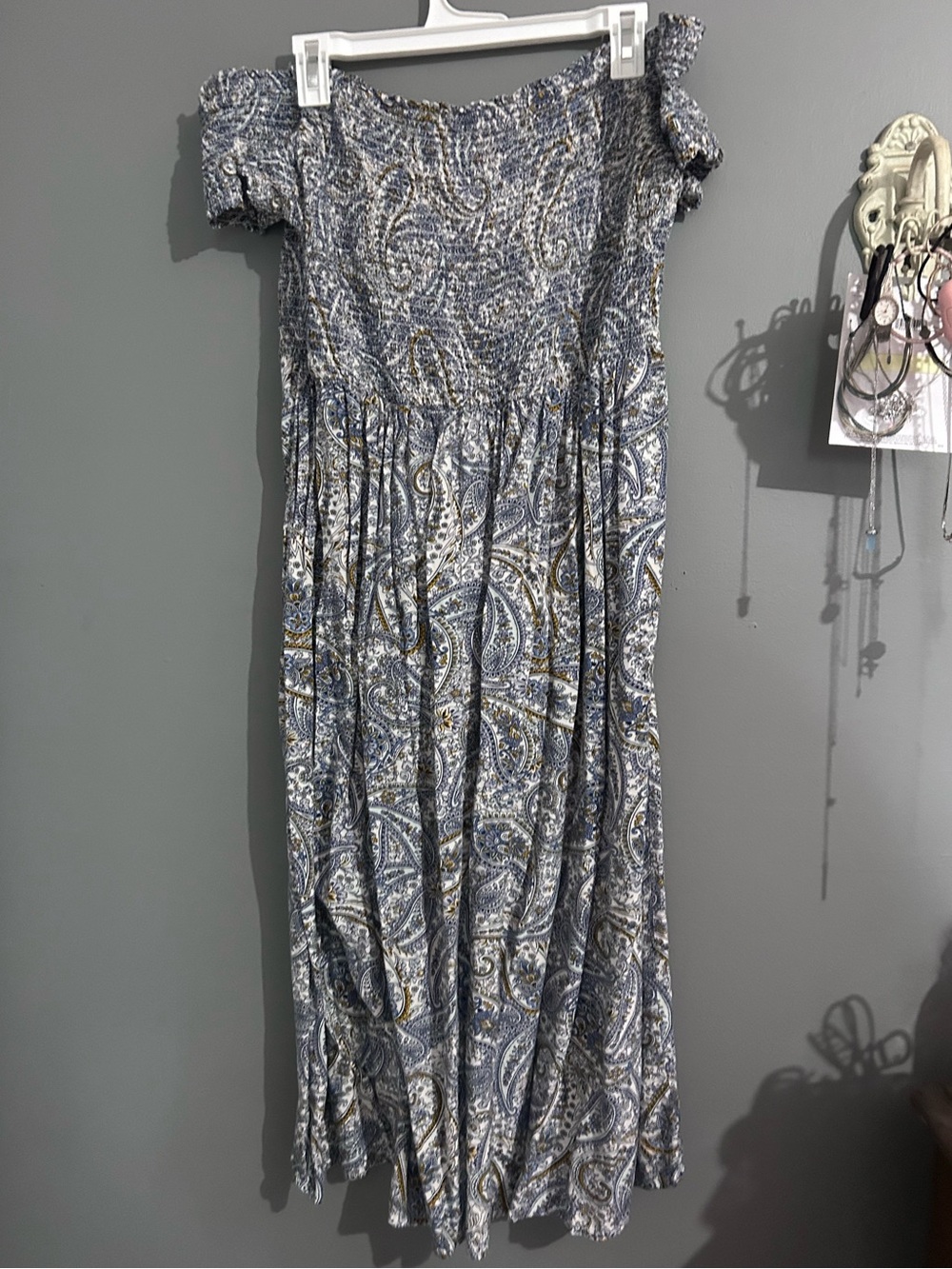 Old Navy Blue and White Paisley Off-Shoulder Maxi Dress